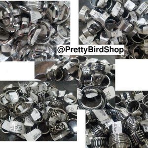 RESALE 50 RINGS mixed stone glass hematite stainless bundle lot wholesale mix sz